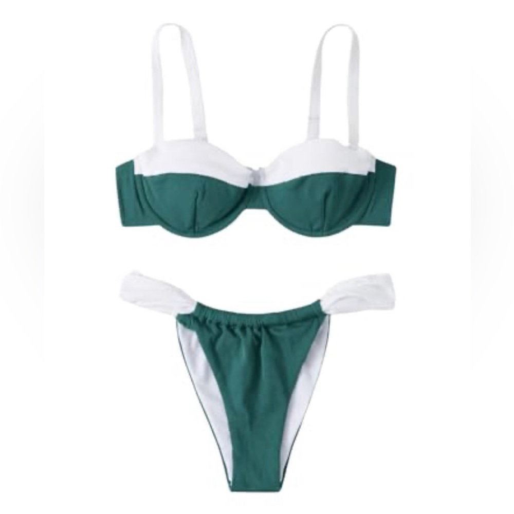 Green and White Bikini Set